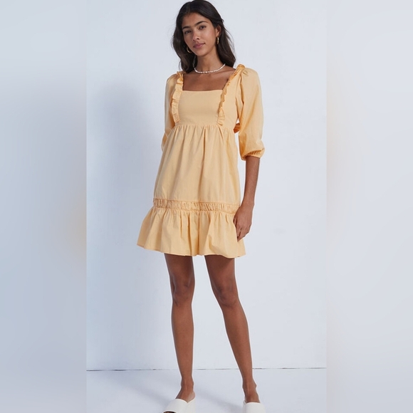 MINKPINK Butter Yellow Ruffle Mini Dress Small NWT - Picture 1 of 3